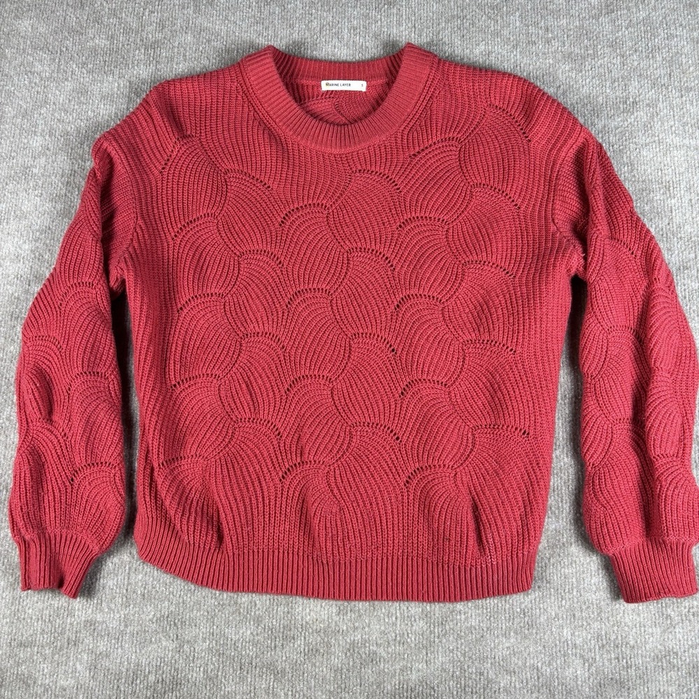 Marine Layer Womens Small Pink/Red Textured Knit Crewneck Sweater Casual